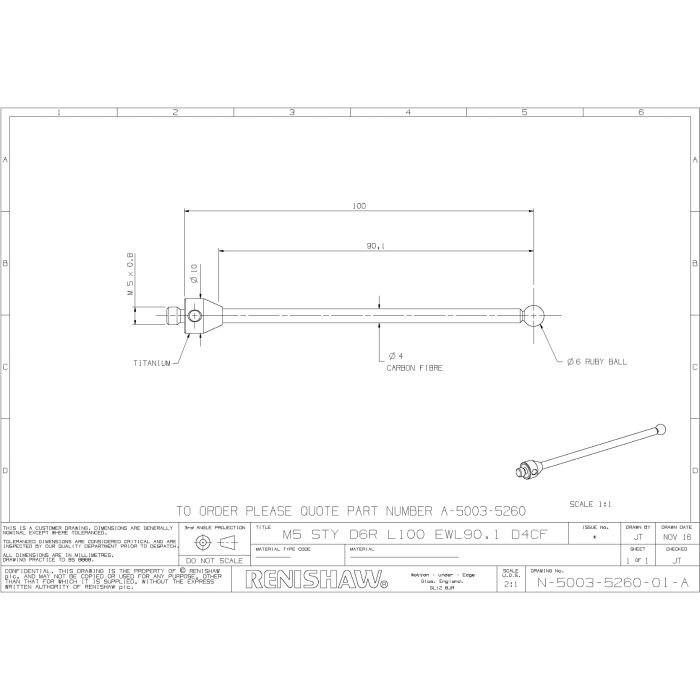 Trzpień prosty Renishaw (M5/L100/D6)