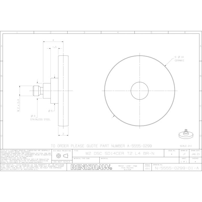 Trzpień talerzykowy Renishaw (M2/L5/D14)